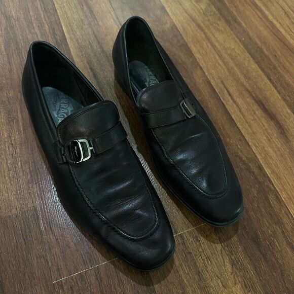 Salvatore Ferragamo Men's Black Leather Loafers size 9.5 - Picture 2 of 11